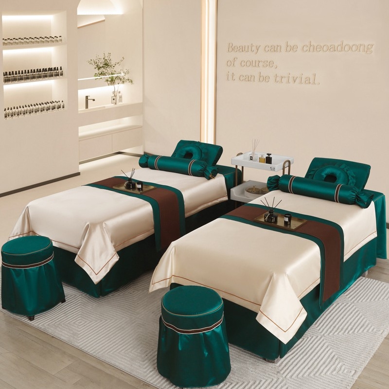 Si yuman Cuvertură de pat pentru frumusețe, set patru piese, stil luxos, țesătură twill, vopsire reactivă, model monocrom