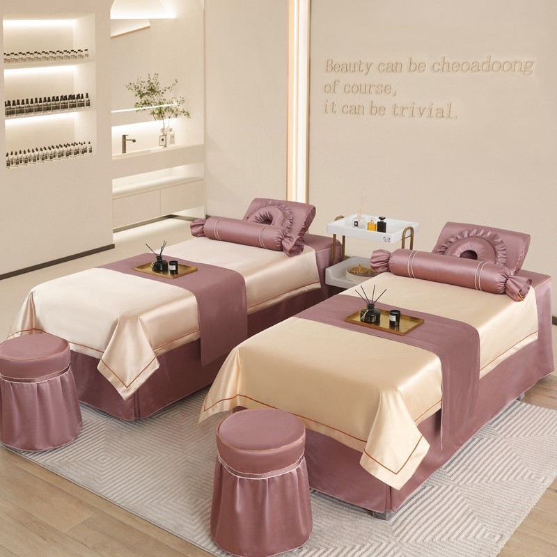 Si yuman Cuvertură de pat pentru frumusețe, set patru piese, stil luxos, țesătură twill, vopsire reactivă, model monocrom