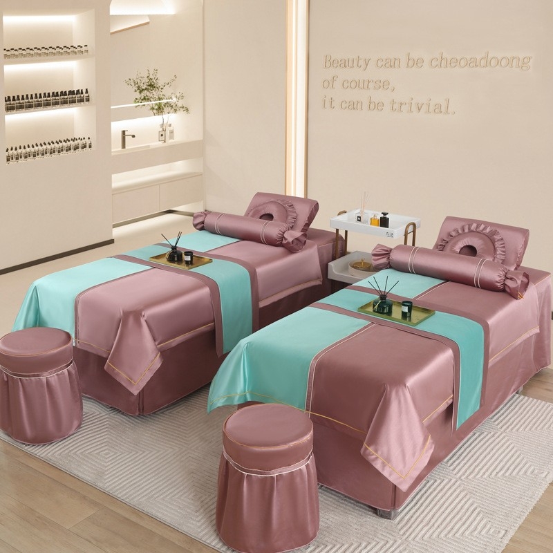 Si yuman Cuvertură de pat pentru frumusețe, set patru piese, stil luxos, țesătură twill, vopsire reactivă, model monocrom