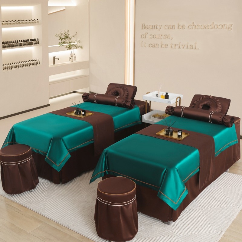 Si yuman Cuvertură de pat pentru frumusețe, set patru piese, stil luxos, țesătură twill, vopsire reactivă, model monocrom