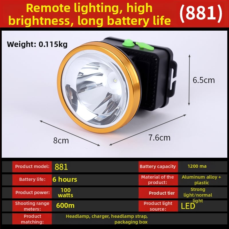 Κεφαλικός φακός LED, αδιάβροχος, περιστροφή 360°, χειροκίνητη φόρτιση, εμβέλεια 200–500 μ για πεζοπορία, κατασκήνωση και αλιεία