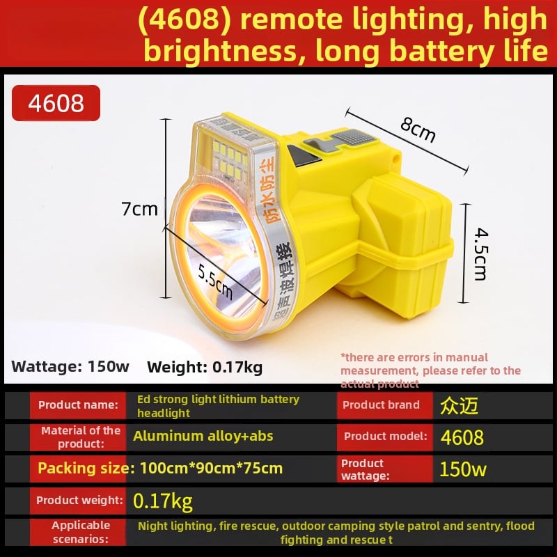 Κεφαλικός φακός LED, αδιάβροχος, περιστροφή 360°, χειροκίνητη φόρτιση, εμβέλεια 200–500 μ για πεζοπορία, κατασκήνωση και αλιεία