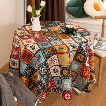 Boemski okrugli stolnjak, 100% poliester, vodootporan, otporan na prašinu, otporan na visoke temperature