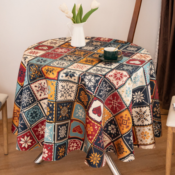 Boemski okrugli stolnjak, 100% poliester, vodootporan, otporan na prašinu, otporan na visoke temperature