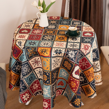 Boemski okrugli stolnjak, 100% poliester, vodootporan, otporan na prašinu, otporan na visoke temperature