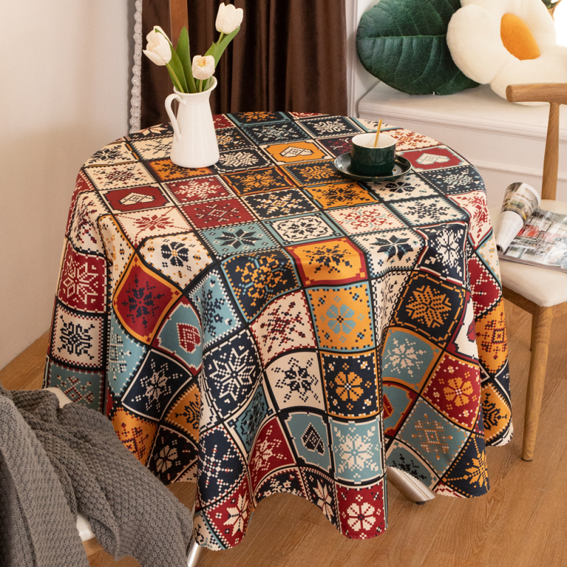 Boemski okrugli stolnjak, 100% poliester, vodootporan, otporan na prašinu, otporan na visoke temperature