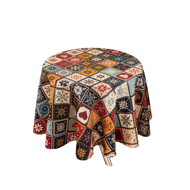 Boemski okrugli stolnjak, 100% poliester, vodootporan, otporan na prašinu, otporan na visoke temperature