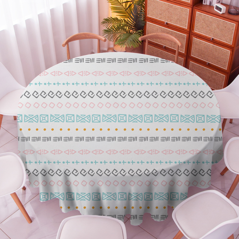 Boemski okrugli stolnjak, 100% poliester, vodootporan, otporan na prašinu, otporan na visoke temperature