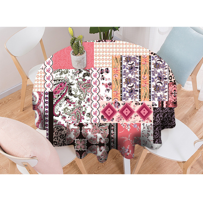 Boemski okrugli stolnjak, 100% poliester, vodootporan, otporan na prašinu, otporan na visoke temperature