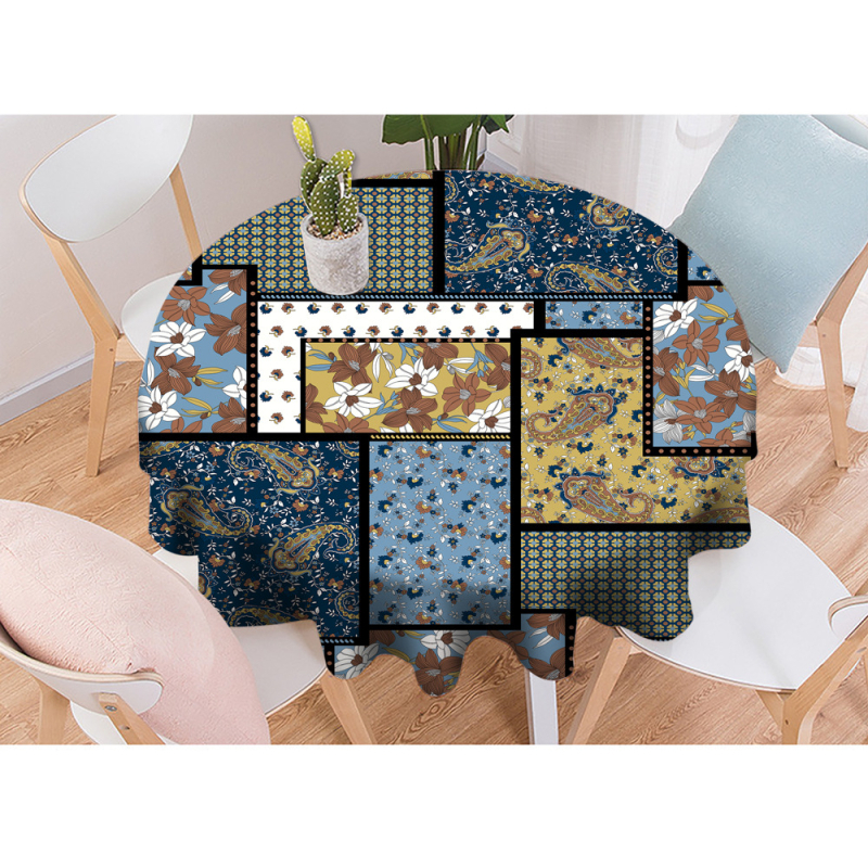 Boemski okrugli stolnjak, 100% poliester, vodootporan, otporan na prašinu, otporan na visoke temperature