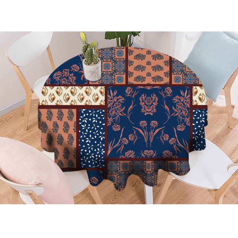 Boemski okrugli stolnjak, 100% poliester, vodootporan, otporan na prašinu, otporan na visoke temperature