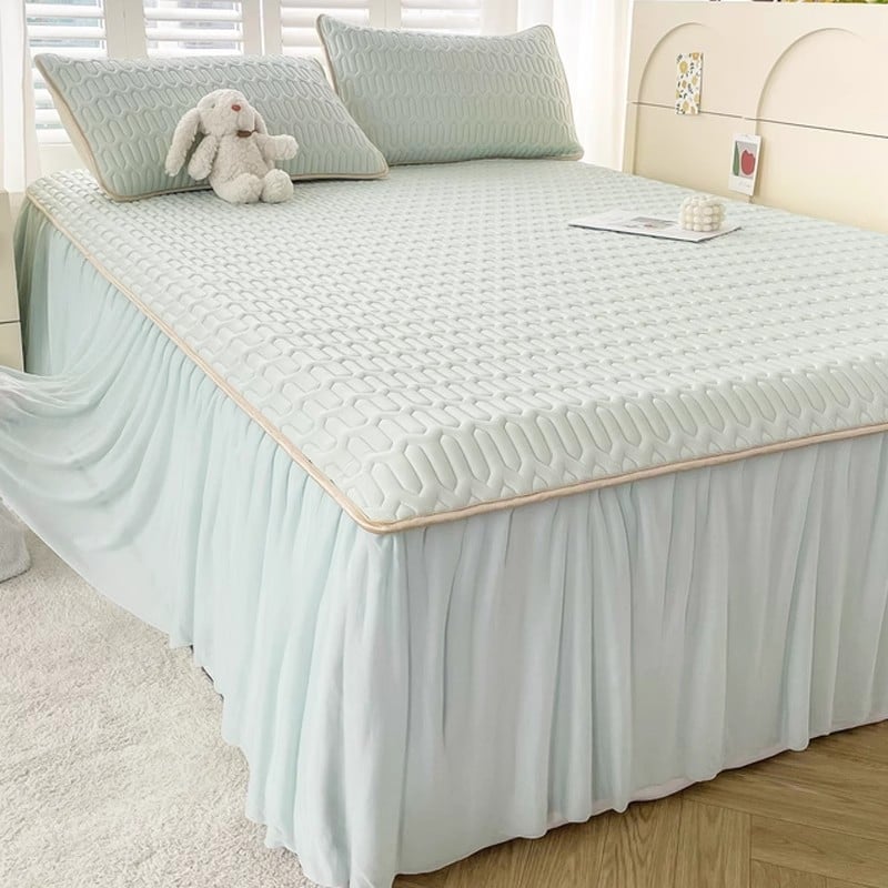 3 dalių latekso vėsinimo kilimėlių komplektas lovai (natūralus lateksas; latekso kiekis 90%+; išspausdintas audinys; universalus stilius; be pritaikymo)