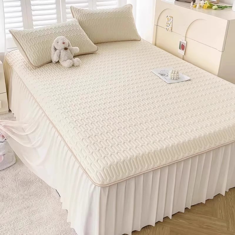 3 dalių latekso vėsinimo kilimėlių komplektas lovai (natūralus lateksas; latekso kiekis 90%+; išspausdintas audinys; universalus stilius; be pritaikymo)