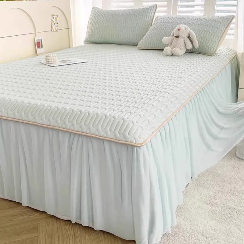 3 dalių latekso vėsinimo kilimėlių komplektas lovai (natūralus lateksas; latekso kiekis 90%+; išspausdintas audinys; universalus stilius; be pritaikymo)