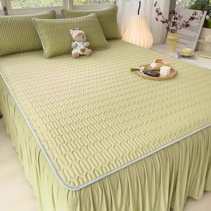 3 dalių latekso vėsinimo kilimėlių komplektas lovai (natūralus lateksas; latekso kiekis 90%+; išspausdintas audinys; universalus stilius; be pritaikymo)