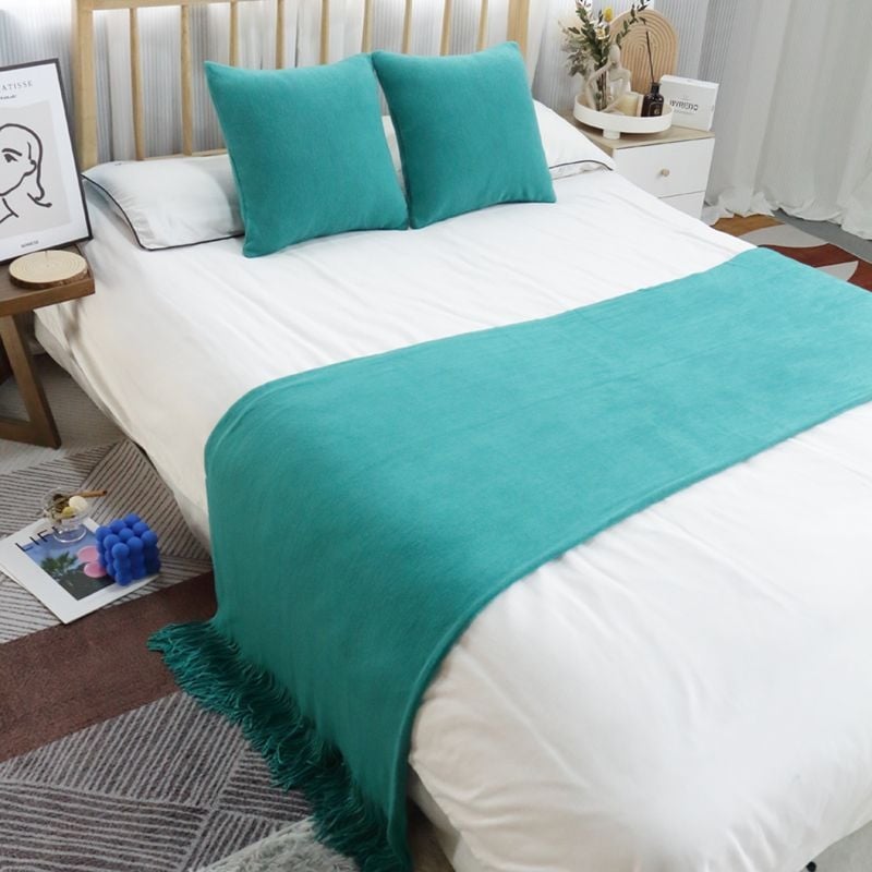 Kötött ágyvég futó, Nordic stílus, akril, egyszínű mintázat, szállodai használatra