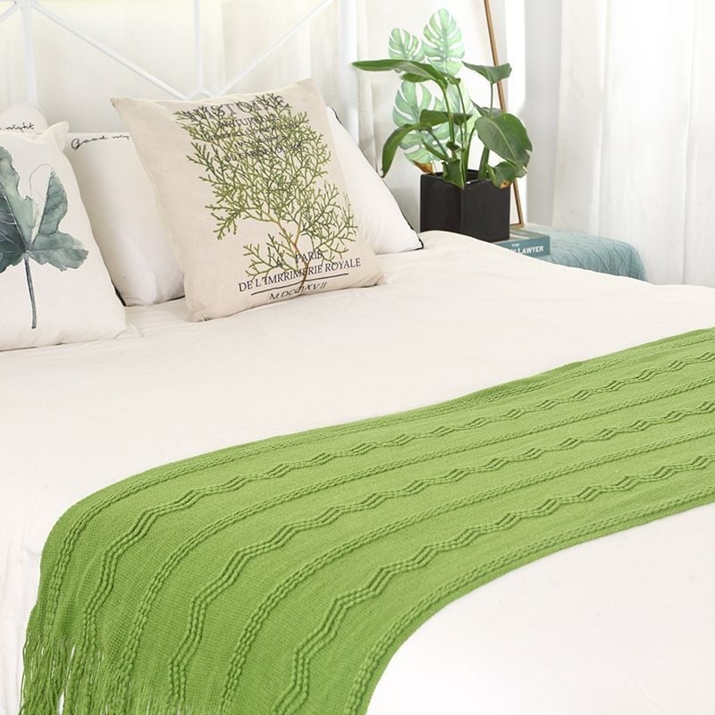 Kötött ágyvég futó, Nordic stílus, akril, egyszínű mintázat, szállodai használatra