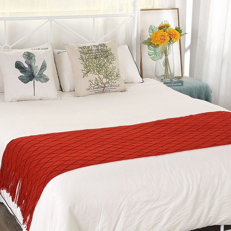 Kötött ágyvég futó, Nordic stílus, akril, egyszínű mintázat, szállodai használatra