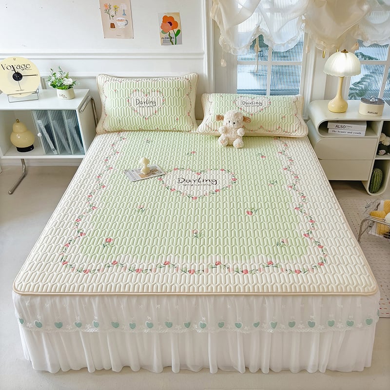 Tryjų dalių lovos krašto komplektas su latekso spausdinta nėrinių - natūralus lateksas, latekso kiekis 80–90%, spausdintas audinys, prieinamas prabangai