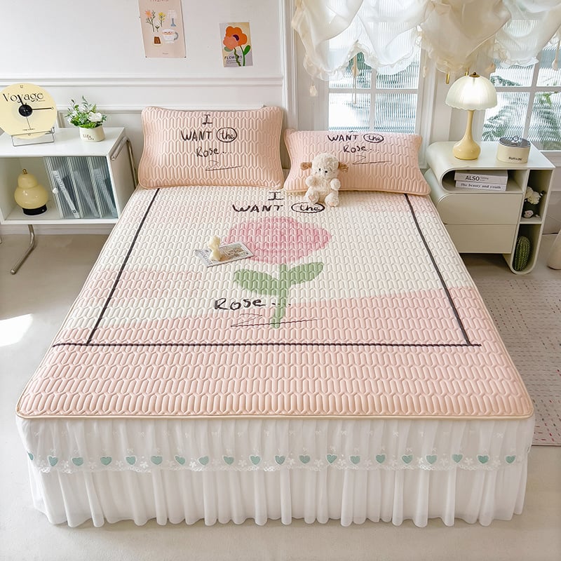 Tryjų dalių lovos krašto komplektas su latekso spausdinta nėrinių - natūralus lateksas, latekso kiekis 80–90%, spausdintas audinys, prieinamas prabangai