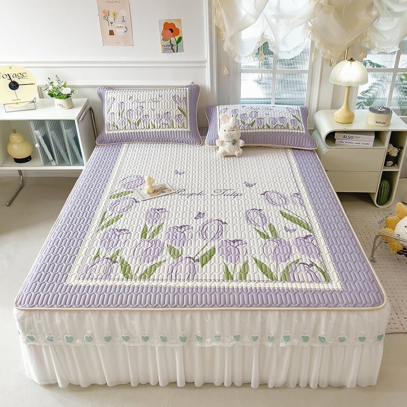 Tryjų dalių lovos krašto komplektas su latekso spausdinta nėrinių - natūralus lateksas, latekso kiekis 80–90%, spausdintas audinys, prieinamas prabangai