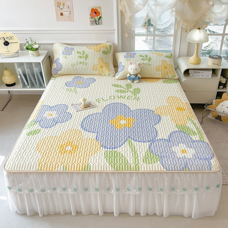 Tryjų dalių lovos krašto komplektas su latekso spausdinta nėrinių - natūralus lateksas, latekso kiekis 80–90%, spausdintas audinys, prieinamas prabangai