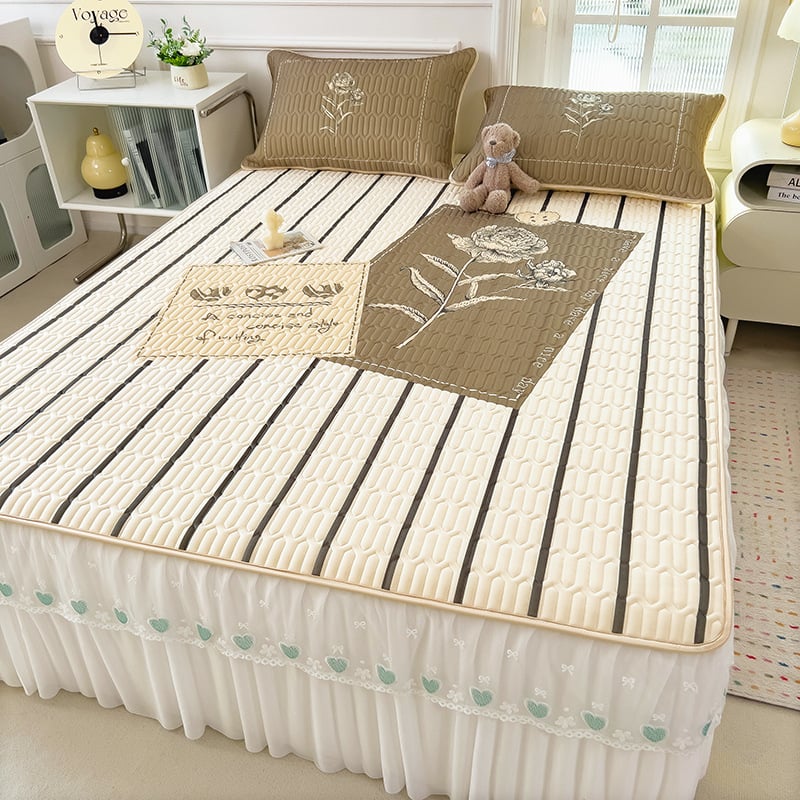 Tryjų dalių lovos krašto komplektas su latekso spausdinta nėrinių - natūralus lateksas, latekso kiekis 80–90%, spausdintas audinys, prieinamas prabangai