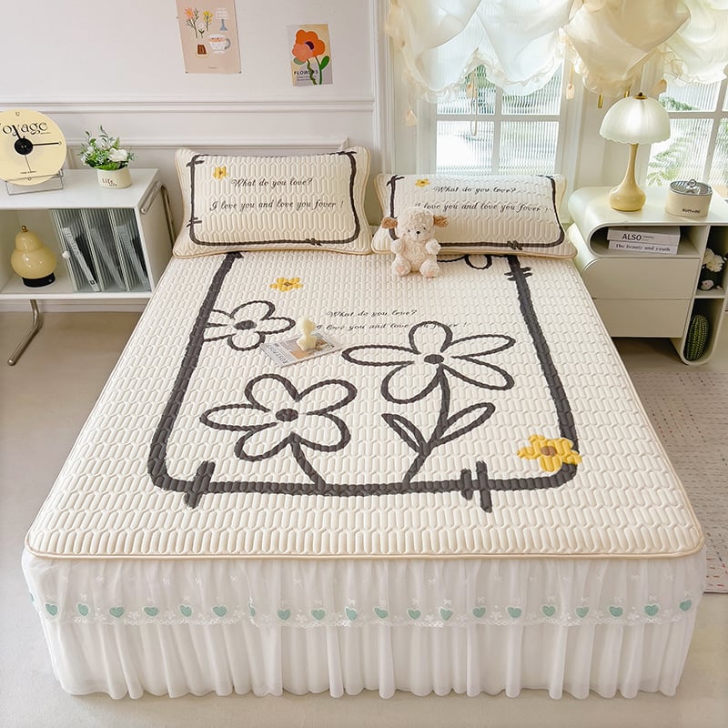 Tryjų dalių lovos krašto komplektas su latekso spausdinta nėrinių - natūralus lateksas, latekso kiekis 80–90%, spausdintas audinys, prieinamas prabangai