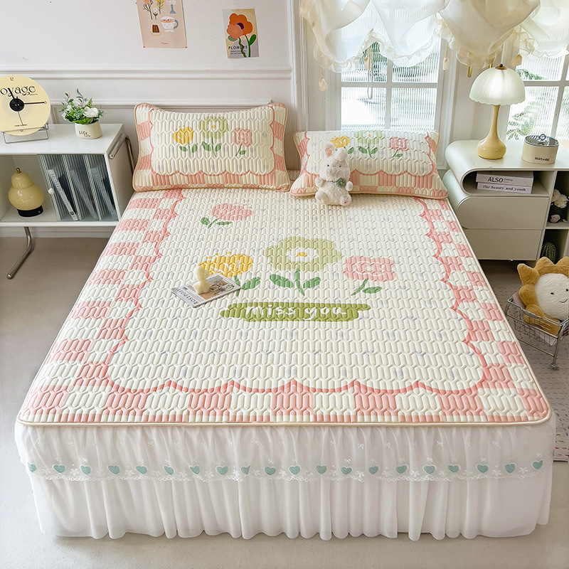 Tryjų dalių lovos krašto komplektas su latekso spausdinta nėrinių - natūralus lateksas, latekso kiekis 80–90%, spausdintas audinys, prieinamas prabangai