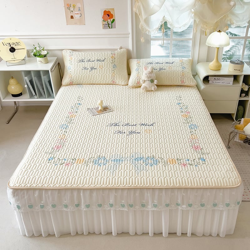 Tryjų dalių lovos krašto komplektas su latekso spausdinta nėrinių - natūralus lateksas, latekso kiekis 80–90%, spausdintas audinys, prieinamas prabangai