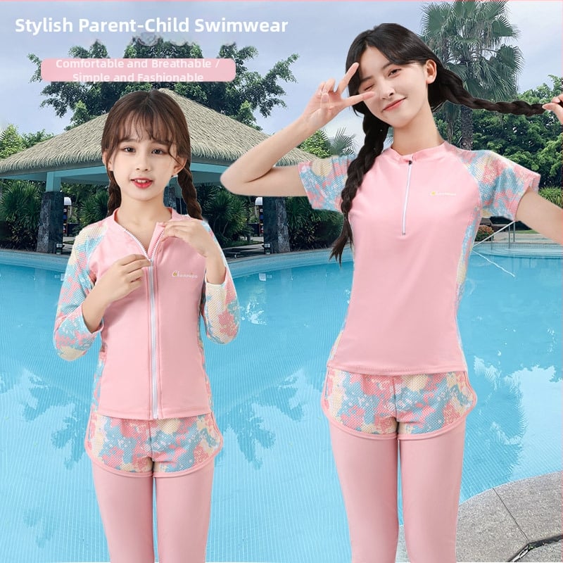 Mergaičių dviejų dalių UV apsaugos maudymosi kostiumėlis, poliesterio audinys su pamušalu, plaukiojimui