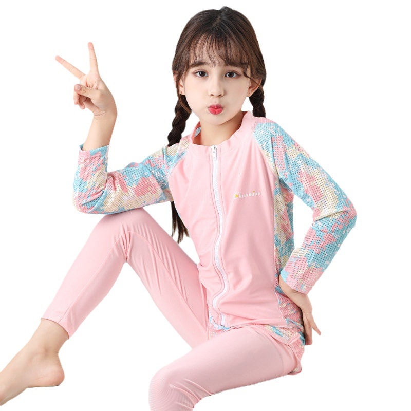 Mergaičių dviejų dalių UV apsaugos maudymosi kostiumėlis, poliesterio audinys su pamušalu, plaukiojimui