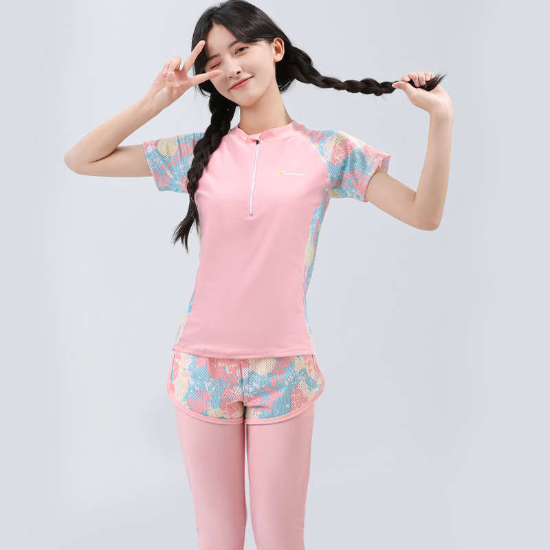 Mergaičių dviejų dalių UV apsaugos maudymosi kostiumėlis, poliesterio audinys su pamušalu, plaukiojimui