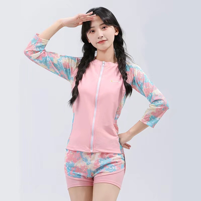 Mergaičių dviejų dalių UV apsaugos maudymosi kostiumėlis, poliesterio audinys su pamušalu, plaukiojimui