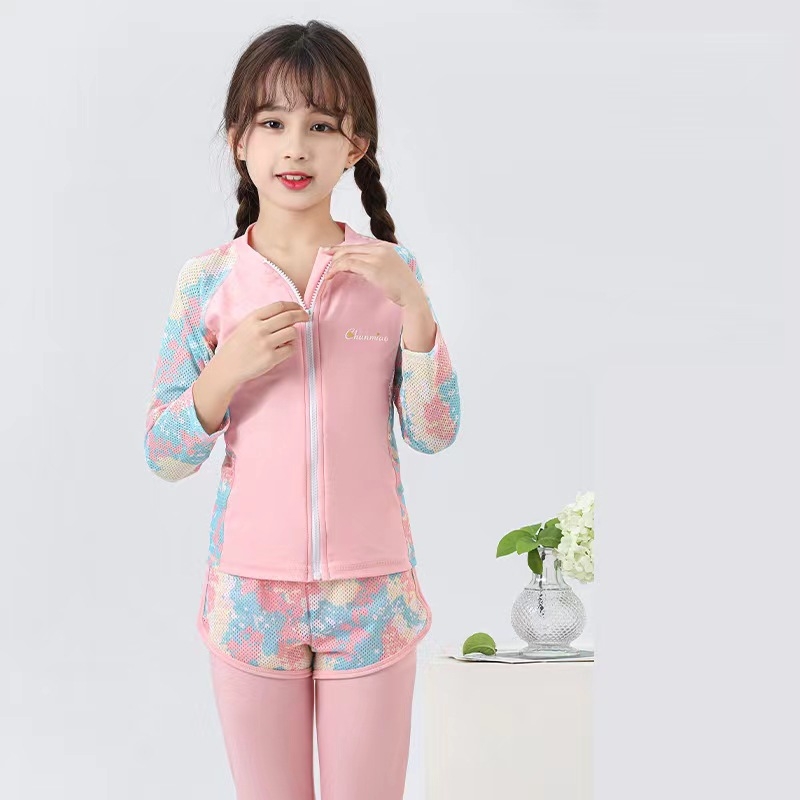 Mergaičių dviejų dalių UV apsaugos maudymosi kostiumėlis, poliesterio audinys su pamušalu, plaukiojimui