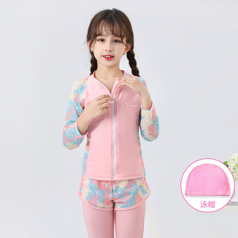 Mergaičių dviejų dalių UV apsaugos maudymosi kostiumėlis, poliesterio audinys su pamušalu, plaukiojimui