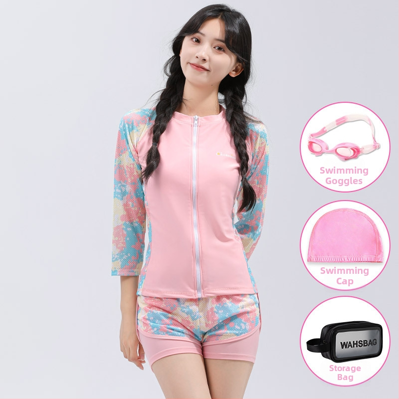 Mergaičių dviejų dalių UV apsaugos maudymosi kostiumėlis, poliesterio audinys su pamušalu, plaukiojimui