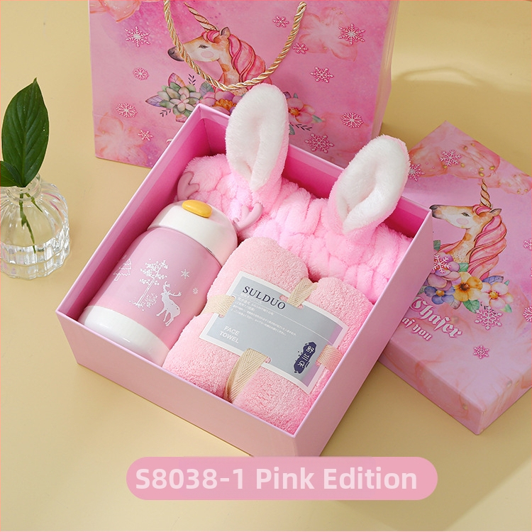 Trijų rankšluosčių dovanų rinkinys koralo veliūro dėžutėje, poliesteris 84,5% ir nailonas, prekinis ženklas Shulan duo, pritaikymas įmanomas