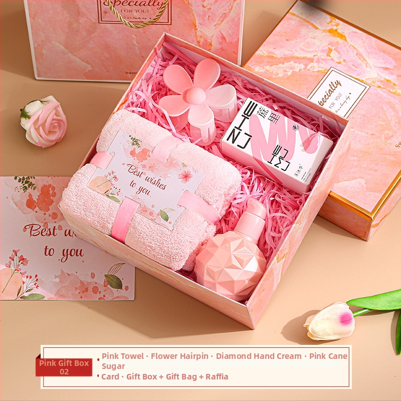 Trijų rankšluosčių dovanų rinkinys koralo veliūro dėžutėje, poliesteris 84,5% ir nailonas, prekinis ženklas Shulan duo, pritaikymas įmanomas