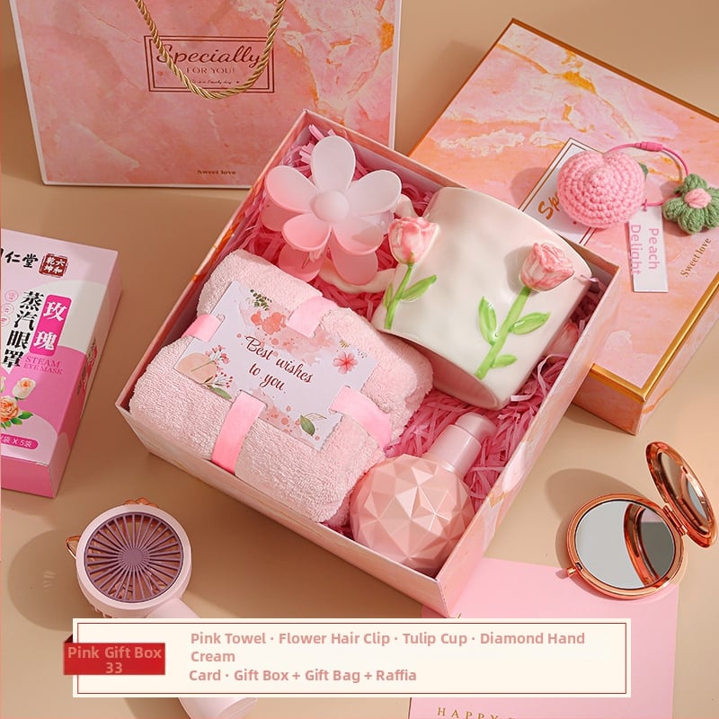 Trijų rankšluosčių dovanų rinkinys koralo veliūro dėžutėje, poliesteris 84,5% ir nailonas, prekinis ženklas Shulan duo, pritaikymas įmanomas