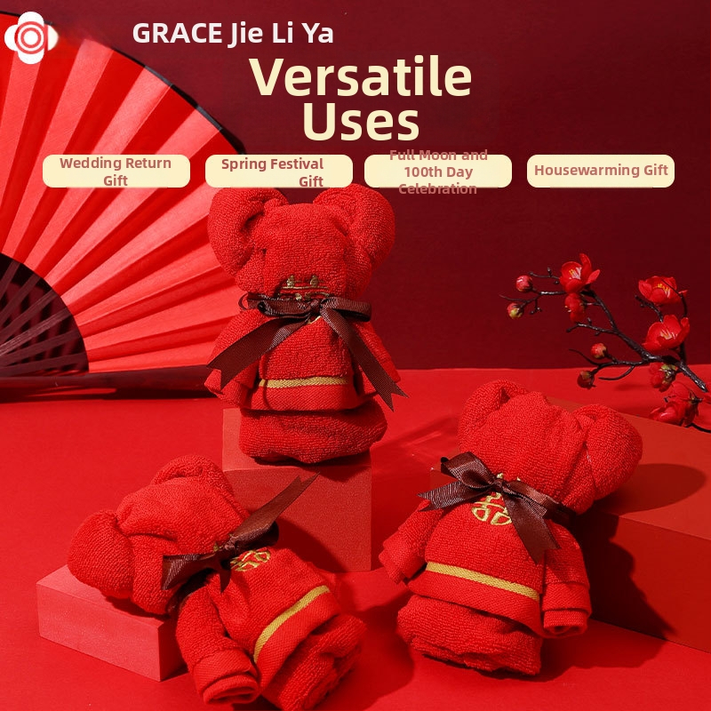 Medvedí uterák v darčekovej krabičke — 100% bavlna, 120 g, vlastné logo