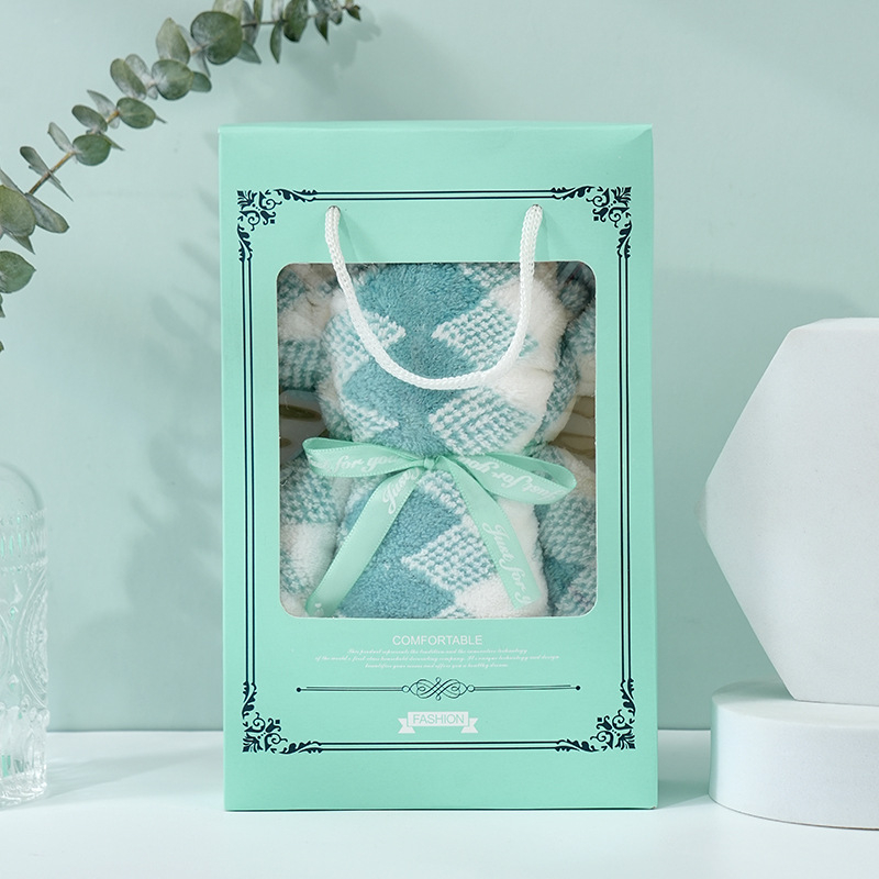 Medve alakú korall velúr törölköző ajándék | nedvességfelvevő kéztörlő esküvőre, 150D, 80–100 g, varrott, testreszabható