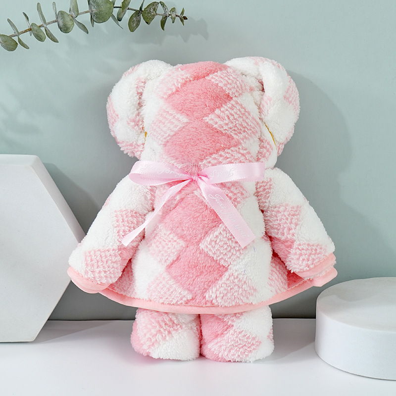 Medve alakú korall velúr törölköző ajándék | nedvességfelvevő kéztörlő esküvőre, 150D, 80–100 g, varrott, testreszabható