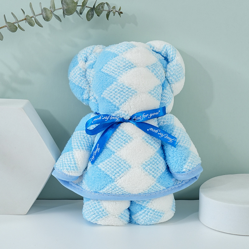 Medve alakú korall velúr törölköző ajándék | nedvességfelvevő kéztörlő esküvőre, 150D, 80–100 g, varrott, testreszabható