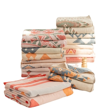 Négy réteg géz pamut takaró, 99% pamut, tavasz-ősz, reaktív nyomtatás, geometrikus minta