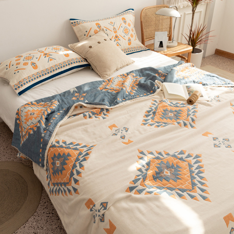 Négy réteg géz pamut takaró, 99% pamut, tavasz-ősz, reaktív nyomtatás, geometrikus minta