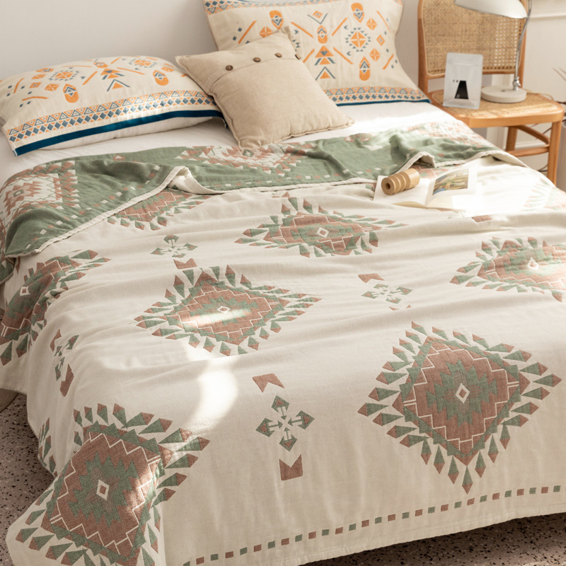 Négy réteg géz pamut takaró, 99% pamut, tavasz-ősz, reaktív nyomtatás, geometrikus minta