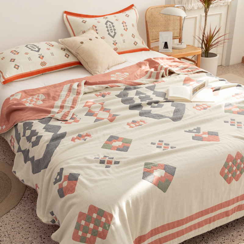 Négy réteg géz pamut takaró, 99% pamut, tavasz-ősz, reaktív nyomtatás, geometrikus minta