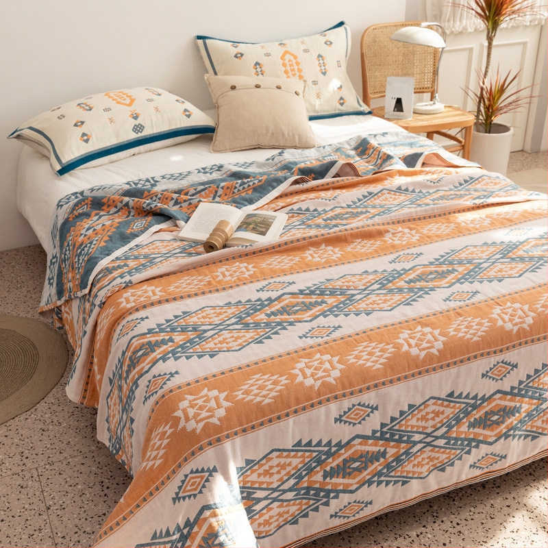 Négy réteg géz pamut takaró, 99% pamut, tavasz-ősz, reaktív nyomtatás, geometrikus minta