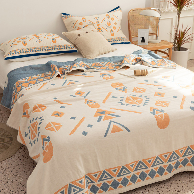 Négy réteg géz pamut takaró, 99% pamut, tavasz-ősz, reaktív nyomtatás, geometrikus minta